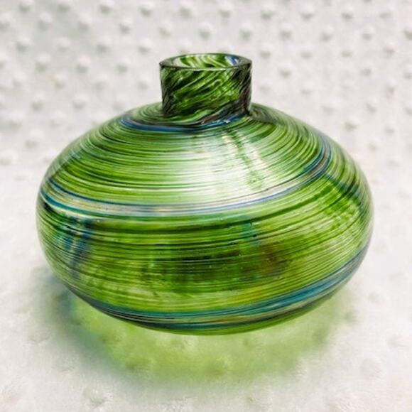 Vintage Murano Hand Blown Green, Blue, & Brown Swirl Glass Vase-EXCELLENT - Picture 2 of 5